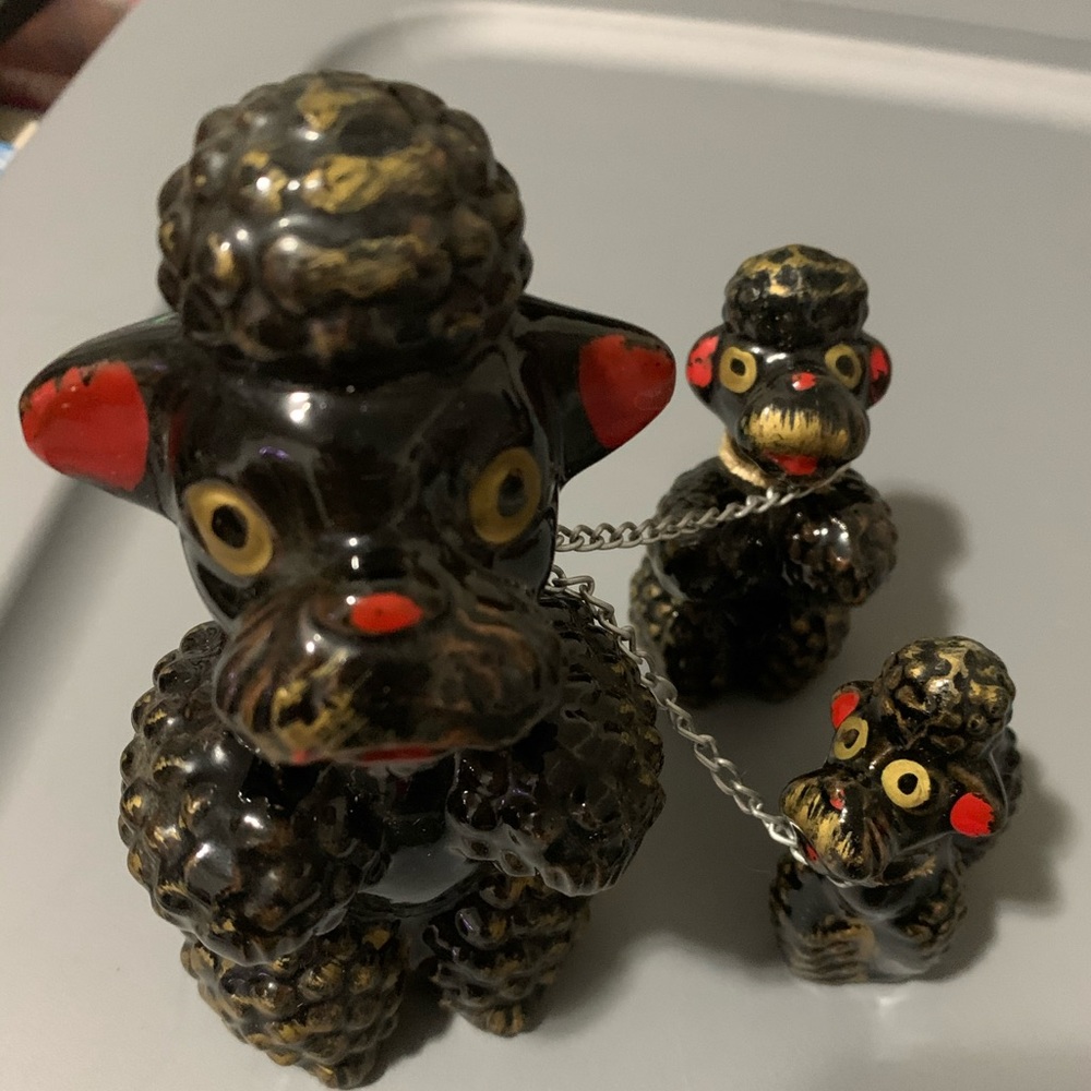 Vintage poodle porcelain decoration with pups